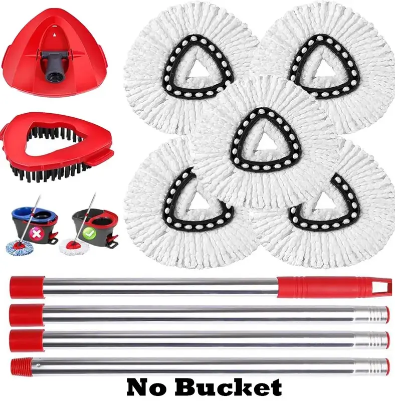 Spin Mop Replacement Heads Compatible with OcedaEasyWring 1-Tank System, 30-58" Mop Handle,ScrubBrush and Base Combo Set,Mop Refills Easy to Replaceand Cleaning