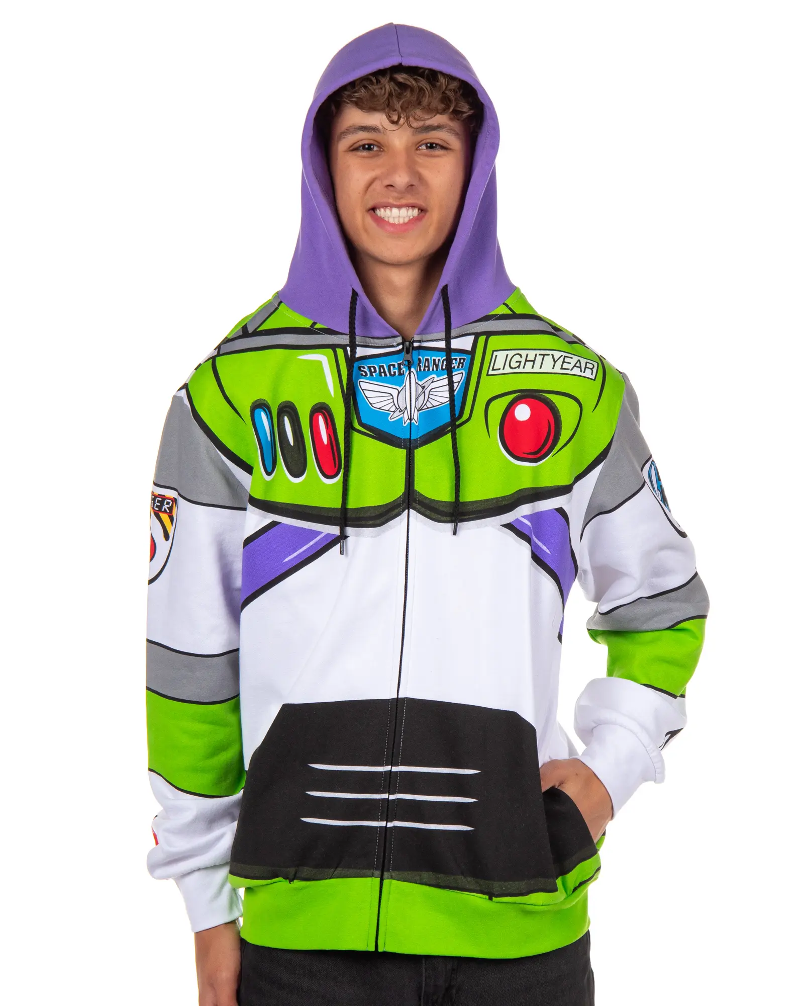 Disney Pixar Toy Story Men's I Am Buzz Lightyear Astronaut Costume Adult Sweatshirt Zip Hoodie, Disneyland, Tops