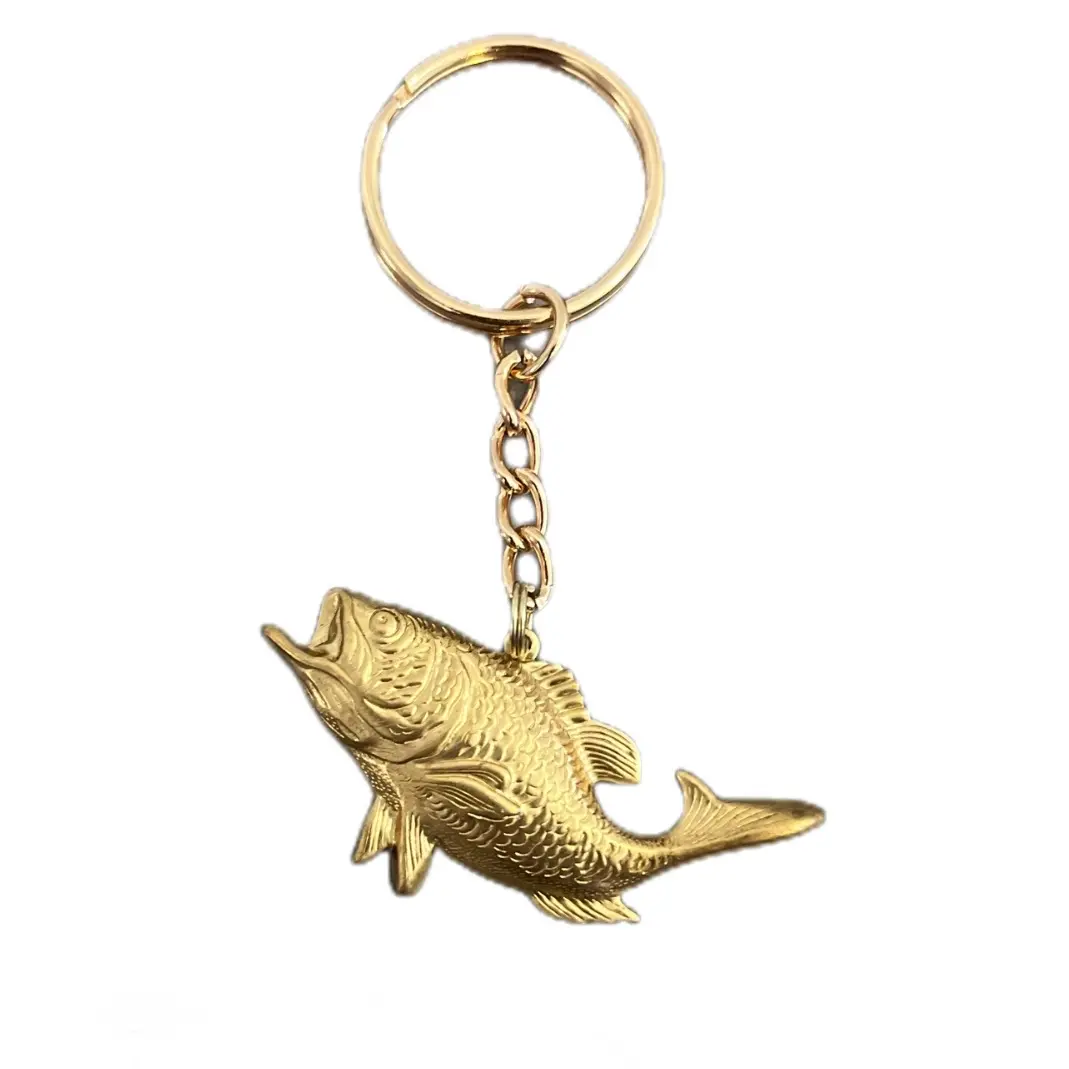 Large Mouth Bass Keychain - Raw Brass Pendant for Fishing Enthusiasts
