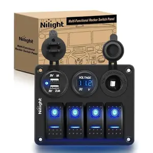 Nilight 4-Gang ON/OFF Blue Rocker Switch Panel with Dual USB, Cigarette Lighter Socket, Voltmeter - Automotive Electrical Appliance for Cars, DIY Switch, DIY Projects, LED Light, Car Interior Accessories Installation