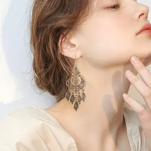 Women's Bohemian Vintage Bronze Alloy Drop Earrings - Geometric Teardrop Flower Dangle, Tribal Inspired Statement Costume Jewelry for Celebrations, Thoughtful Accessory for Female