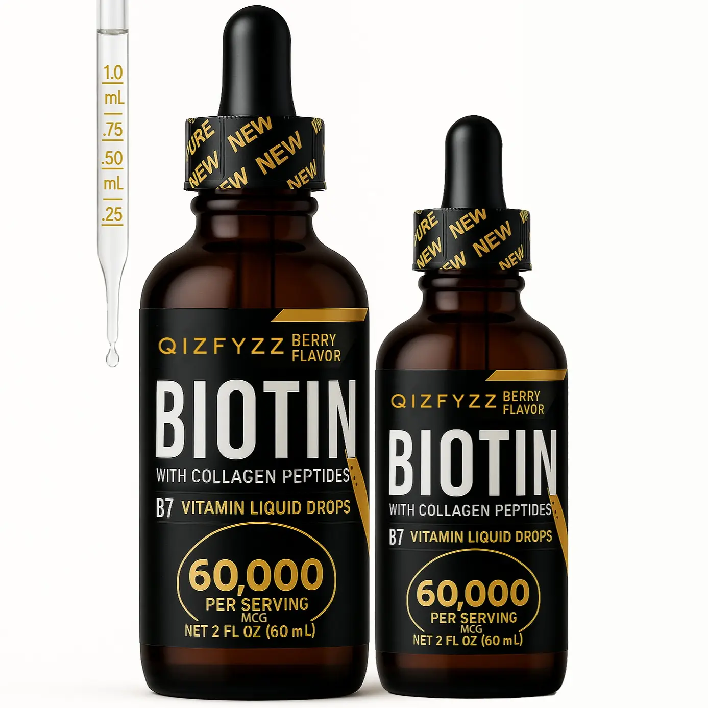 QIZFYZZ 60000mcg Co-Enzyme Biotin & Collagen Edible Liquid Drops - 2oz Dairy-Free Sugar-Free Beauty Products Adult Dietary Supplement, Hair Growth, Nail Care, Skin Support