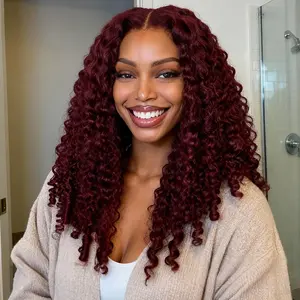OQ HAIR Burgundy 99J Color Burmese Curly Glueless Wig 220% Density Pre Cut 9x6 Lace Snug Fit Drawstring Wear Go Wig