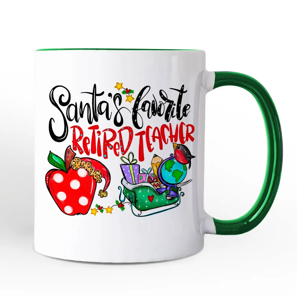 Santa's Favorite Retired Teacher Personalized Mug, Retirement Appreciation Gift with Custom Name