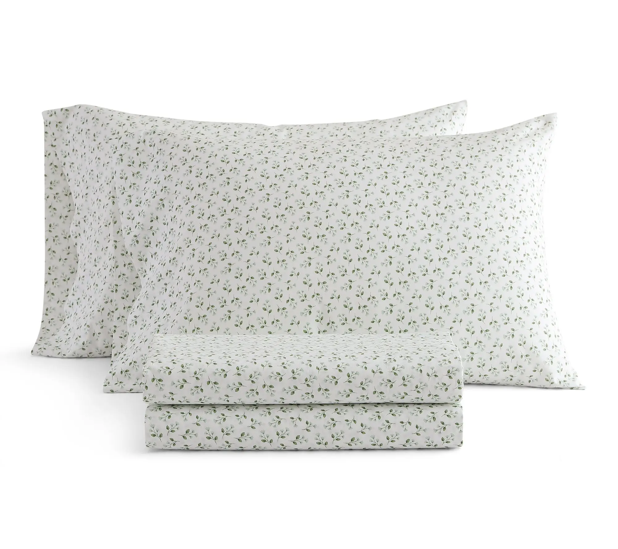 Martha Stewart Kennedy Floral White/Green Cotton King Sheet Se