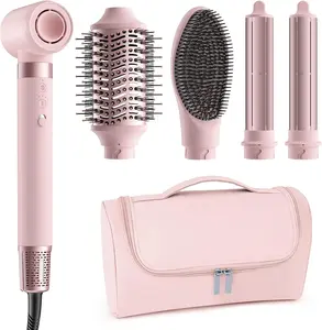 5-in-1 Hot Air Styler Wrap High-Speed Hair Dryer Volumizing Brush with Auto Curlers Fast Drying Frizz-Free Styling No Heat Damage Includes Travel Bag Gift for Women Storage curling irons hair straighteners flat iron automatic curling iron