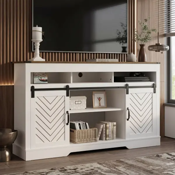 Bellemave Farmhouse Tall TV Stand - 65+ in TV Compatible, Sliding Barn Door, Storage Cabinets, Living Room Bedroom Media Console,dorm essentials,home decor Television Stand Farmhouse Tv Stands