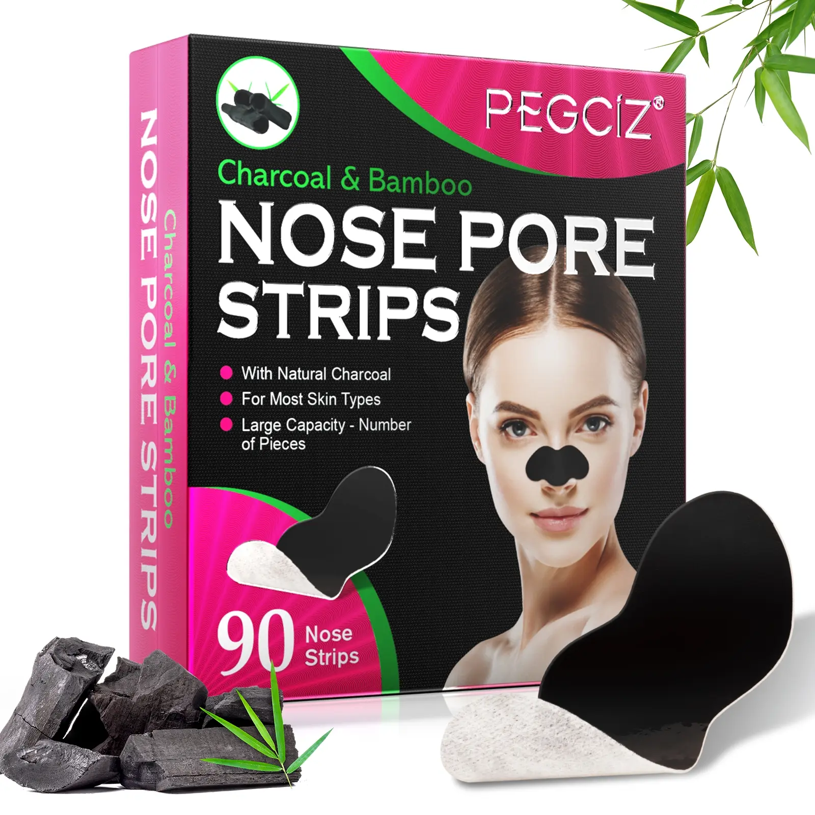 PEGCiZ Blackhead Removal Nose Strips (Women) deeply cleanse skin of oil and dirt, unclog pores, leaving skin smooth. Suitable for all skin types.