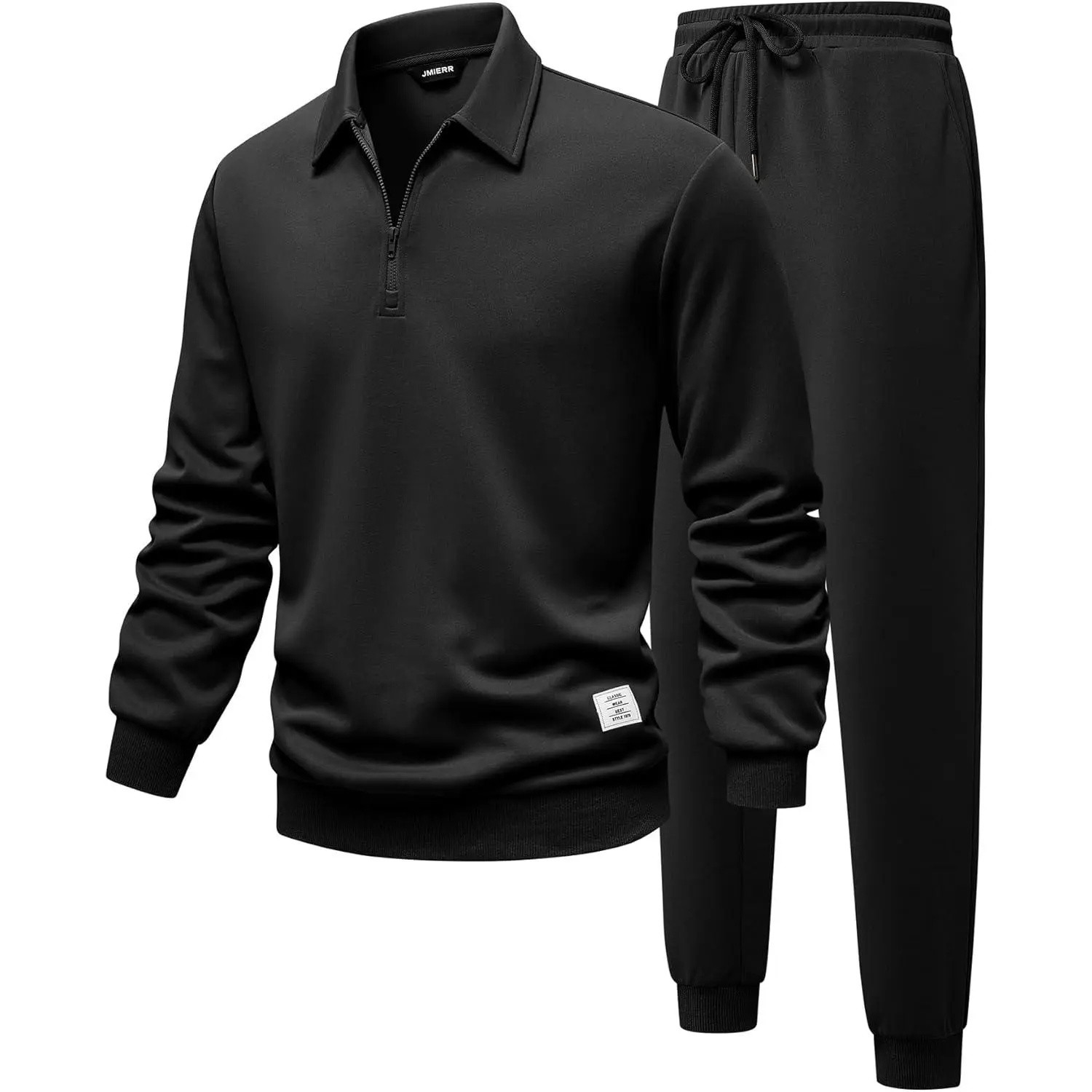 JMIERR Men's 2-Piece Track Suit - Quarter-Zipper Polo Shirt, Loose Fit Sweatpants with Adjustable Tightness, Ideal for Biking, Casual Shopping