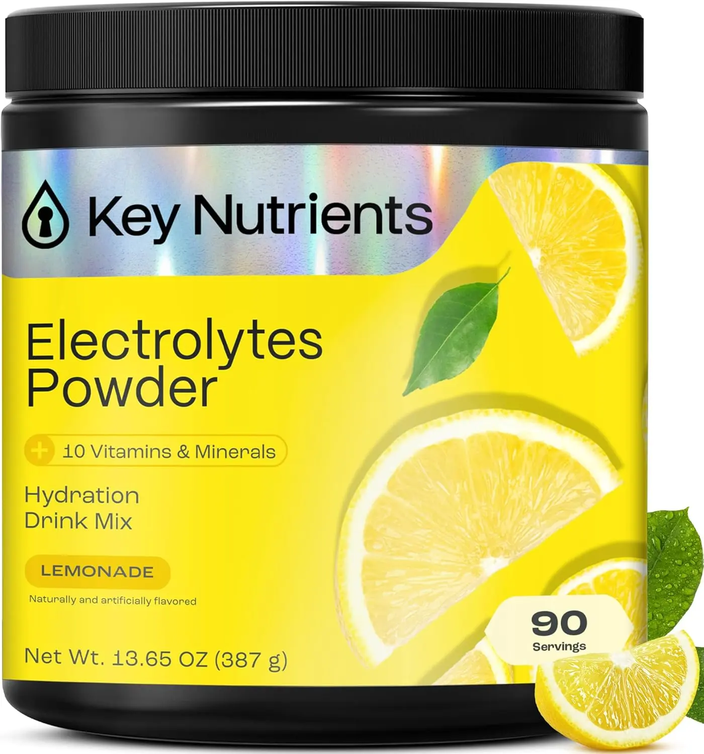 KEY NUTRIENTS Refreshing Lemonade Energy Drink Powder with Electrolytes No Sugar - 90 Servings | Sodium & Energy Supplement - Hydration Powder - No Calories - Made in USA
