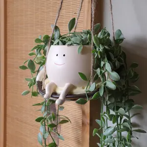 Resin Smiling Face Head Hanging Swing Chair Planter Pot, Cute Garden Decor for String of Pearls Live Plants, Indoor-Outdoor Outdoor Garden Accessories, Small Unique Mother’s Day Gift