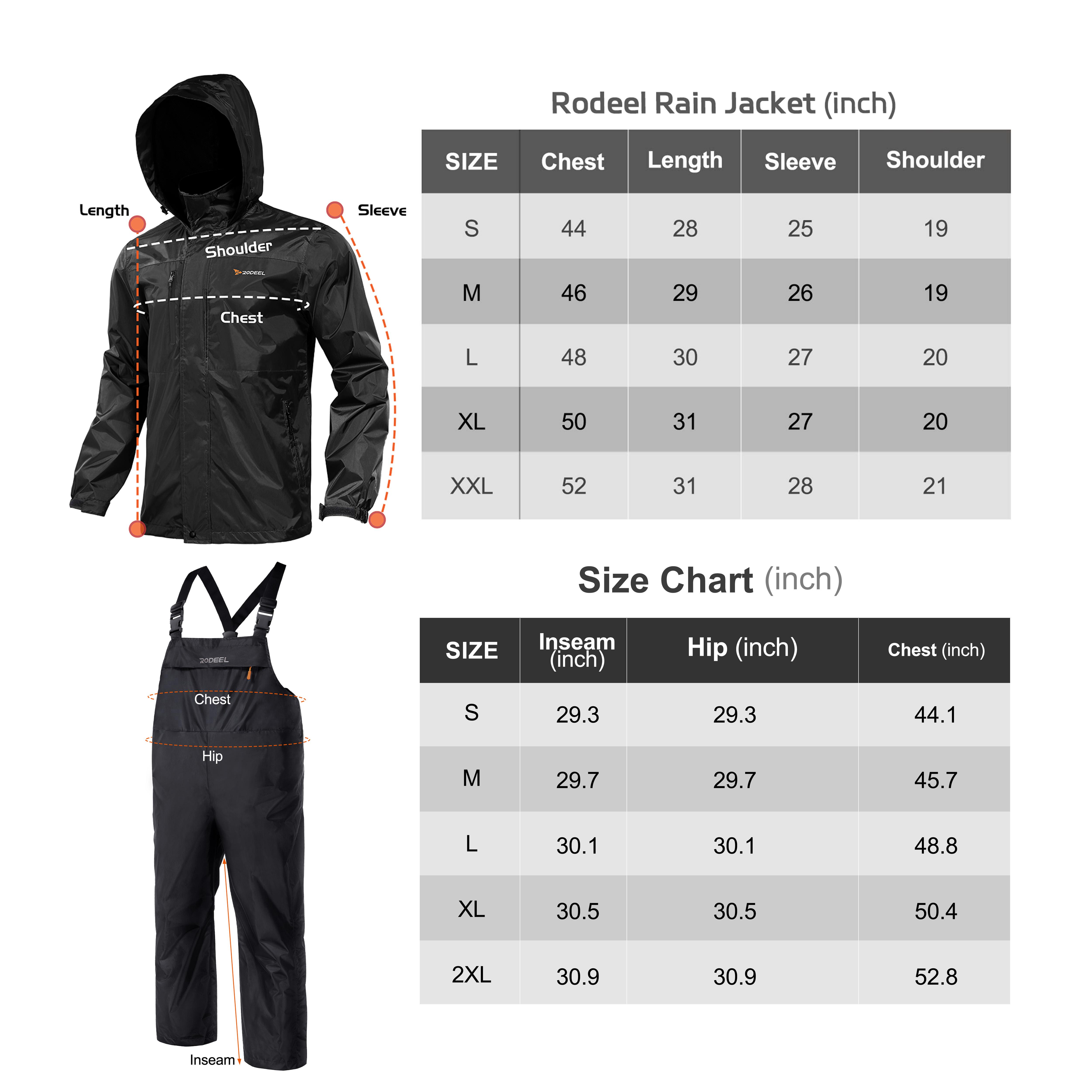 【RODEEL】Waterproof Bib Overalls Rain Suit Men Lightweight Breathable Full Zip Hooded Jacket Durable Rain Coat Weatherproof Rainwear Windbreaker For Outdoor Sports Hiking Camping Fishing Construction Roofing Landscaping Workwear, Holiday Gift