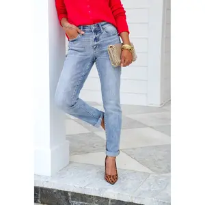 Judy Blue Work From Home Mid Rise Bleach Washed Boyfriends