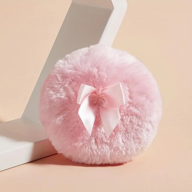 Large-sized fluffy makeup sponge - Ultra-soft and washable Beauty Sponge with a pink bow, suitable for face and body, can be used wet or dry, and is compatible with loose and pressed powder forms.