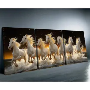 Wooden Framed Horse Canvas Pattern Painting, 3 Counts/set Modern Art Design Animal Pattern Wall Art, Wall Decoration for Home Living Room Bedroom Office