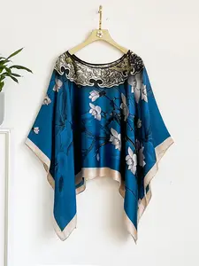 French Luxurious Floral Print Silk Feel Shawl, Windproof Sandproof Soft Scarf Wrap, Fashionable Versatile Style for All Seasons