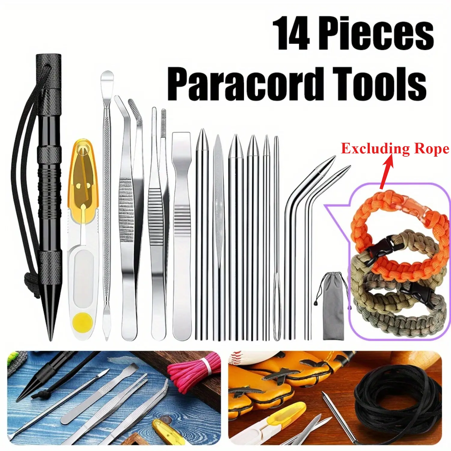 14 Pieces Paracord Tools Needles Paracord FID Set Stitching Set Stainless Steel Lacing Needles Smoothing Tool Knotter with Marlin Spike for Work Leather Weaving,Christmas Party Gifts,Hand Tools Kits