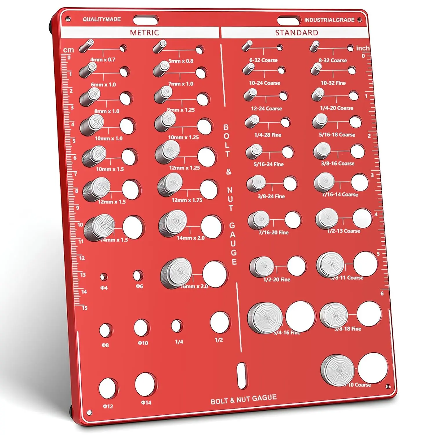 42 Nut and Bolt Thread Checker, Bolt Size and Thread Gauge, 19 Standard & 15 Metric Sizes & 8 Drill Bit Gauge, Measuring Tools, Hardware, Industrial