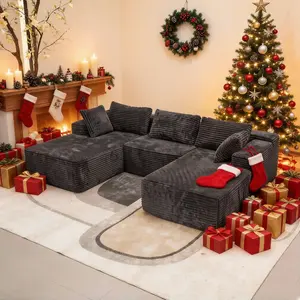 【Memorial Day Gift】 NMXVXMN Oversized 98.4"U Shape Cloud Couch Plus Sectional Sofa with Chaise Modern Modular Sofa with 5 Soft Pillows & Lounge Chairs Boneless Upholstered Couches for Living Room Bedroom Plush Corduroy Fabric