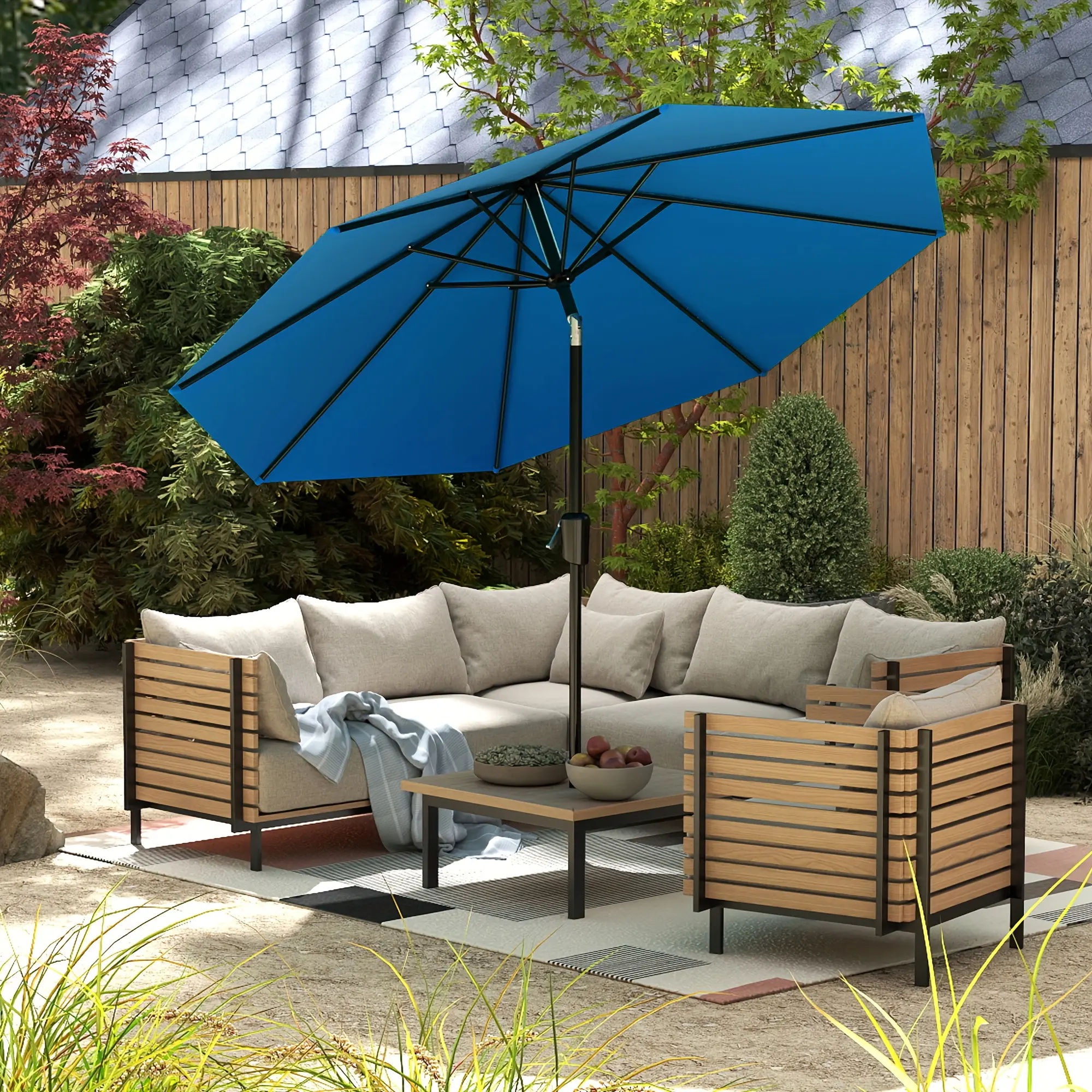 9/10FT Patio Umbrella with Push Button Tilt and Crank, Easy Tilt Adjustment, 8 Ribs, UV Protection，Outdoor Garden Table Umbrella for Garden, Deck, Backyard, Pool, Beach summerwins, Sun Shade Canopy homeessentials