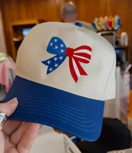 American Flag Bow Hat Embroidered Hat | 4th of July Embroidered Trucker Hat