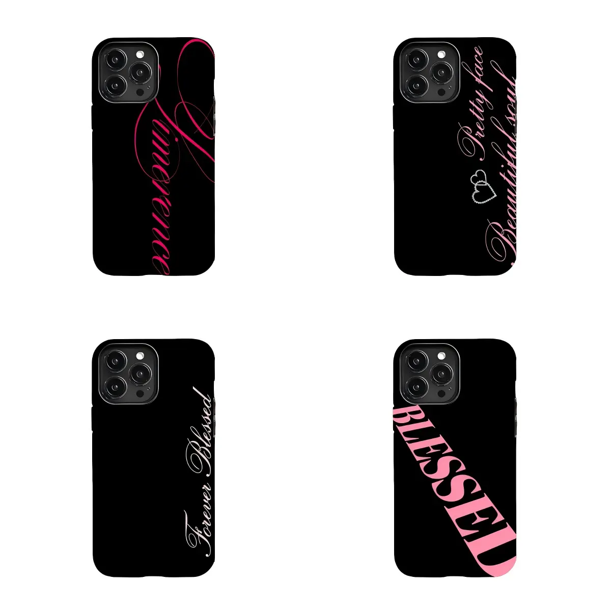 Black & Pink Y2K Polycarbonate Rubber Protective Phone Cases for iPhone 17 ProMax/16/15/14/13/12/11 Plus, Samsung Phones, Unisex, Ideal Gift for Fans