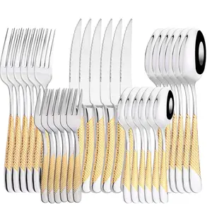 Stainless Steel Cutlery Set, 30pcs Including Modern Simple Elegant Knife & Fork & Spoon, Kitchen Accessories, Complete Kitchen Utensils for Home Wedding Party Ceremony, Cookware Set