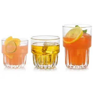 Libbey Everest Stackable Glassware Set, 12-Piece Mixed Drinkware with 9 oz Small Rocks, 12 oz Large Rocks, and 14 oz Tall Juice Glasses, Durable Lead-Free Restaurant-Quality Glass