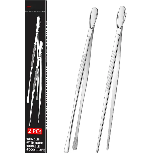 12 Inch Stainless Steel Kitchen Long Food Tweezers For Cooking,Metal Pasta Tongs,Skinny Chef Spaghetti Tongs