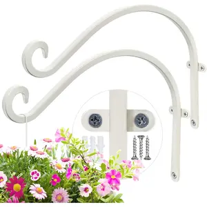 White  Hanger Outdoor: 12-Inch  Hooks for Wall Indoor - Metal  Bracket Hook for  Flower Baskets