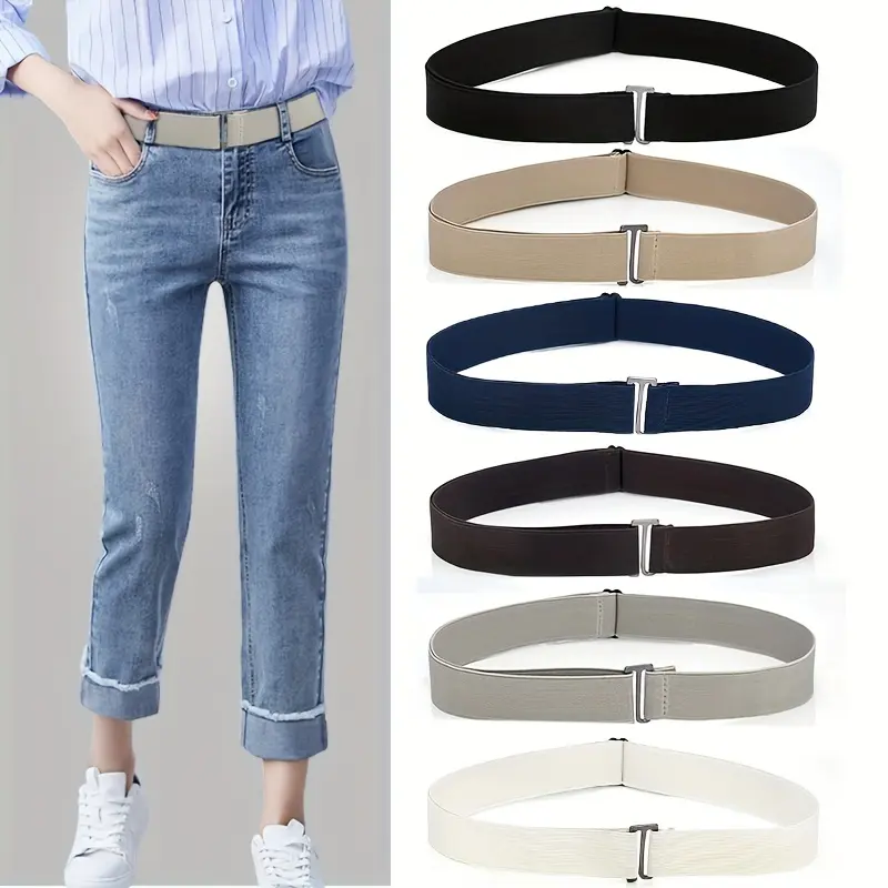 Women's Adjustable Slim Fit Elastic Invisible Belt - Elastic Material No-Show Stretch Belt, Available in Black, Beige, Navy, White, Ideal for Jeans, Casual Outings