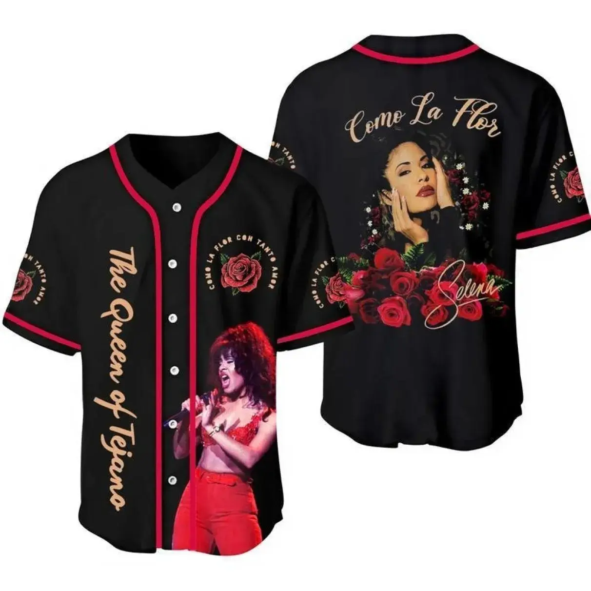 Selena Quintanilla Merch Baseball Jersey, Music Inspired Graphic Button Up Shirt for Fans, Unisex Casual Streetwear Top for Concerts, Festivals, Events, and Everyday Wear