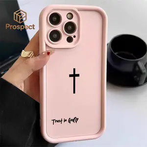 Light Pink Minimal Cross "Trust in God" Heart Script Phone Case , For Galaxy S25, S24, S23, S22, S21 PLUS, FE And Ultra,Galaxy A33 Compatible With For Iphone17 Pro Max, 16, 15, 14 And 13. It Makes A Perfect Gift For Birthdays, Holidays,