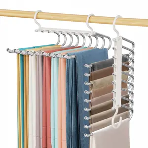 9-Layer Pants Hanger (1/2/4 Counts), Space-Saving Organizing Hanger, Multifunctional Pants Rack, Closet Organizer for Pants, Jeans, Leggings, Trousers and Skirts, Pant Hangers, Clothes Hanger Organizers