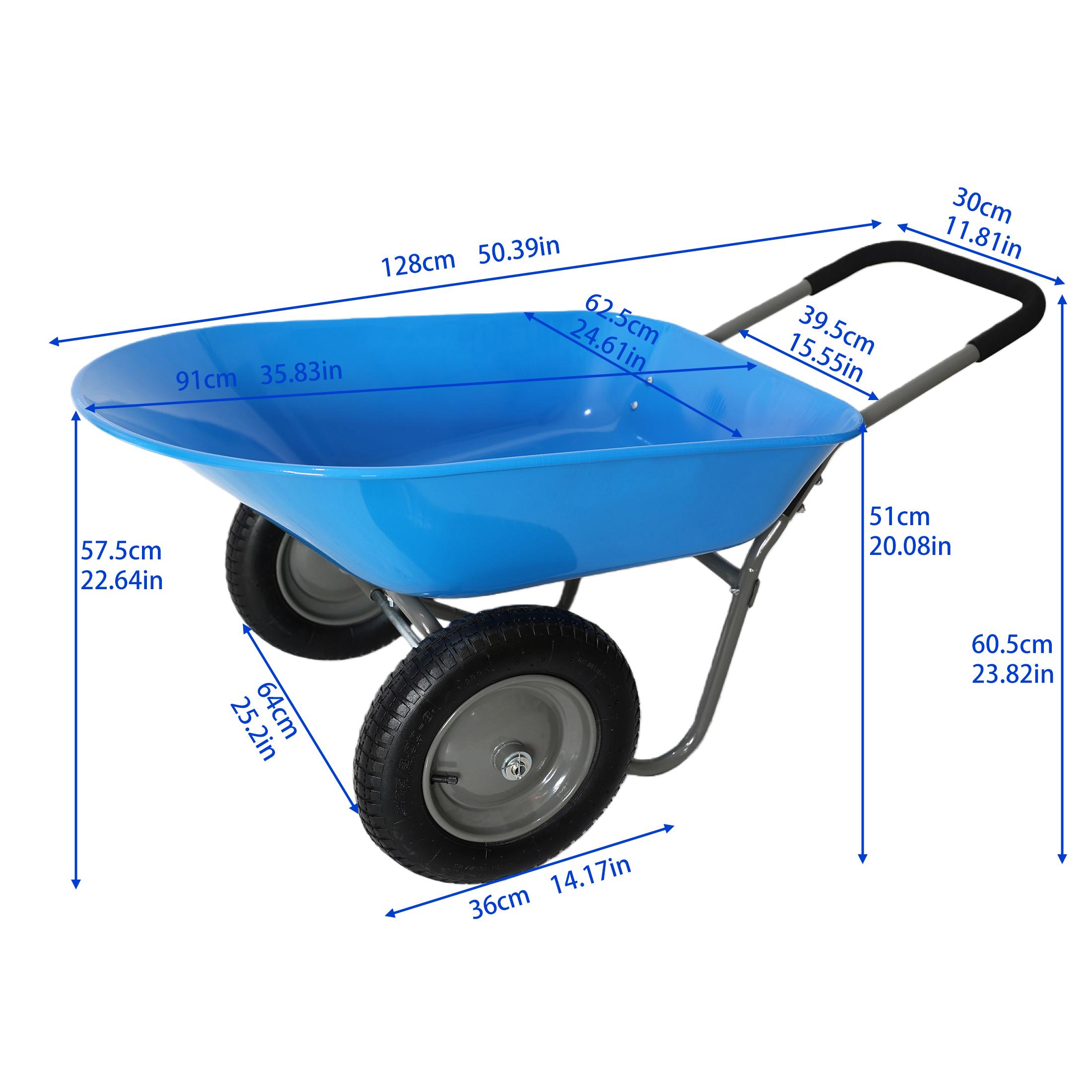 Steel TRAY wheel barrow Two wheeled trolley for green garden 15 inch pneumatic wheel