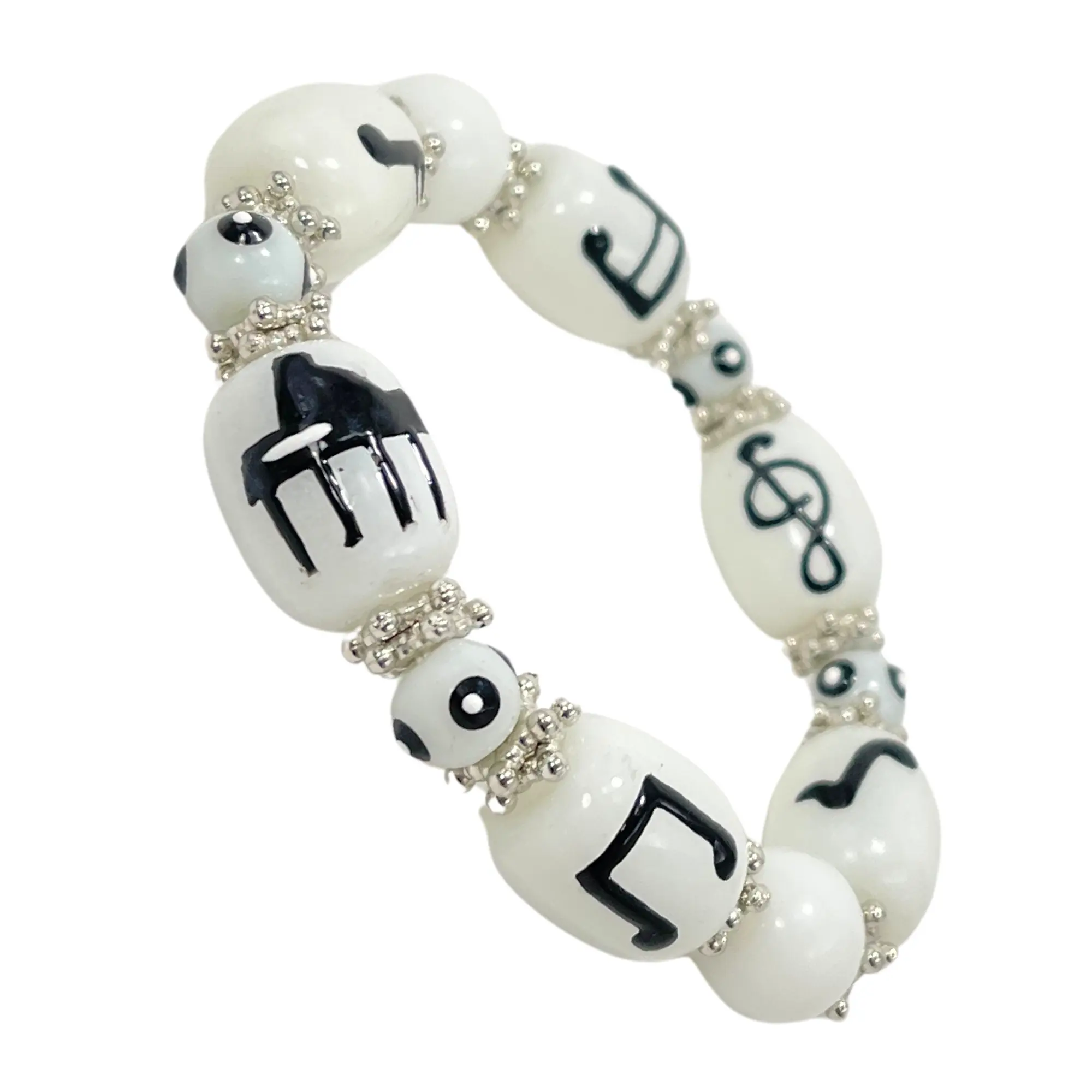 Piano Bead Bracelet, Black White Music Note Glass Beaded Bracelet for Pianist Teacher, Recital Gift for Her, 1 pc