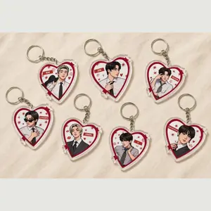 Acrylic heart-shaped keychain set featuring Kpop idols, a gift for ARMY, concert gift, fan gift, cute and romantic keychain, bag accessory.