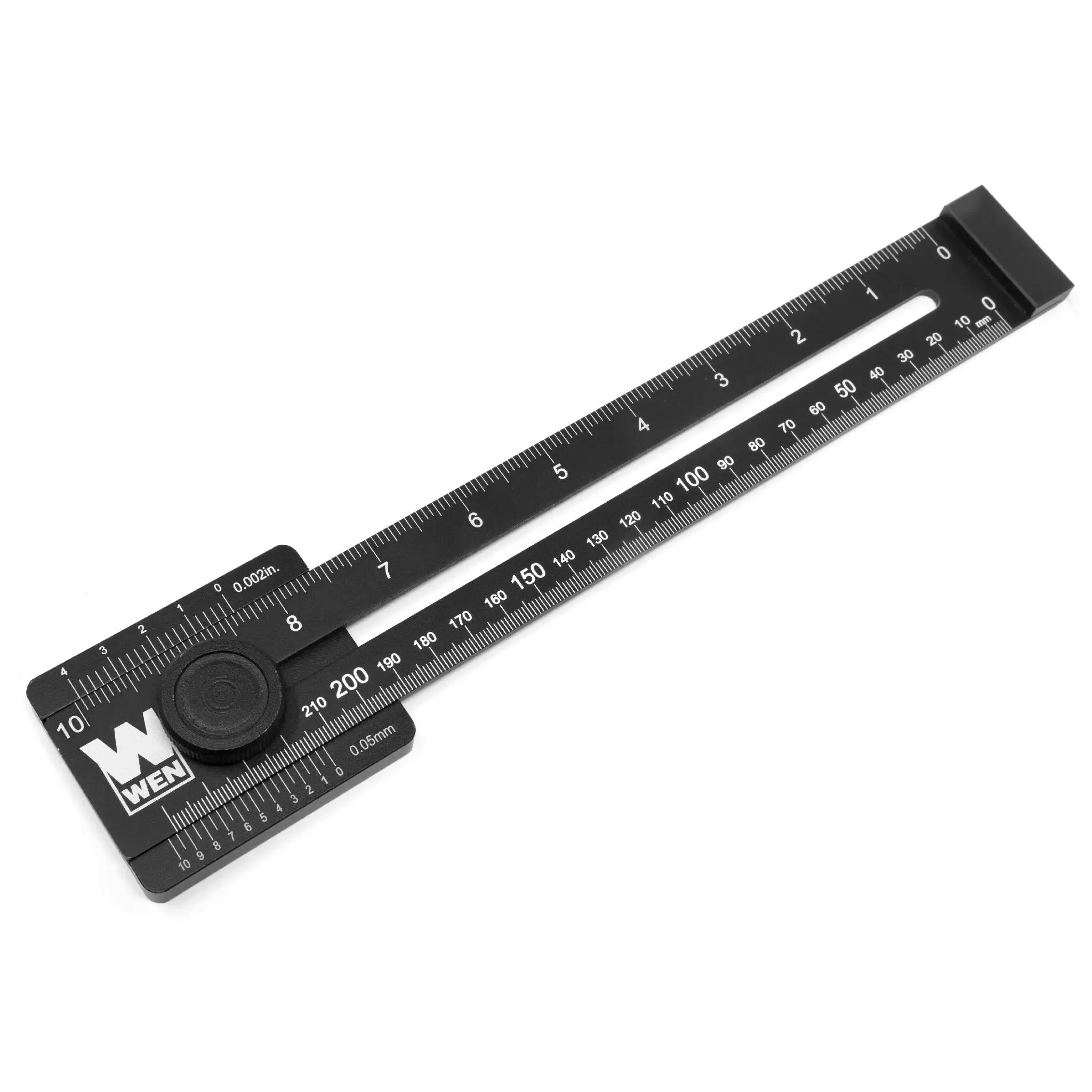 WEN ME251R 10-Inch Aluminum Offset Marking Gauge, Hand Measuring Layout Tool for Woodworkers with Laser-Etched Scale, .002" Precision, Inches/MM Vernier Scales, and Distinct Layout Lines