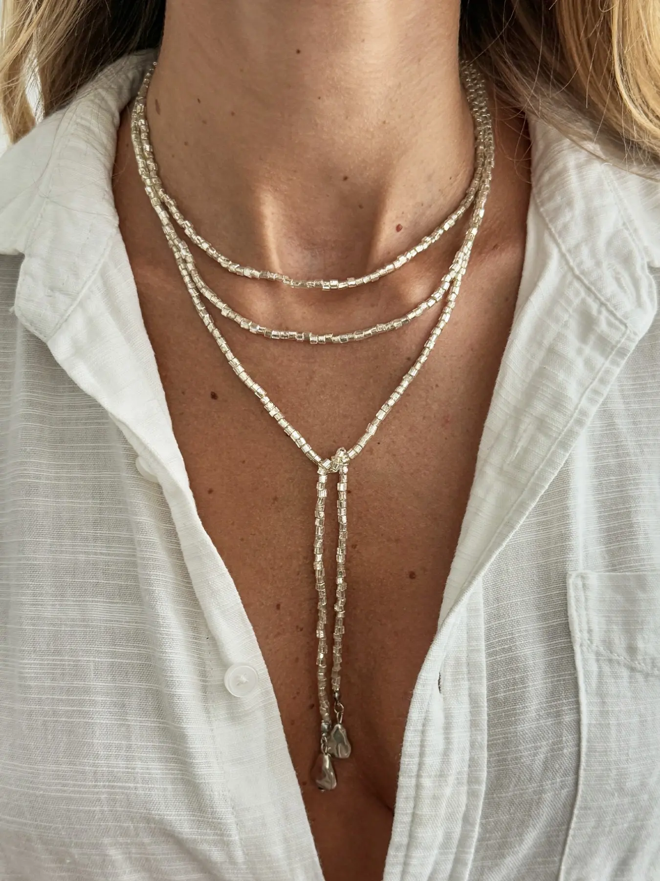 Boho Style Geometric Ccb Bead Long Necklace, Elegant Lightweight Luxury Design, Casual Vintage, Streetwear, Wedding, Party, Holiday Gift, Boho Style Beaded