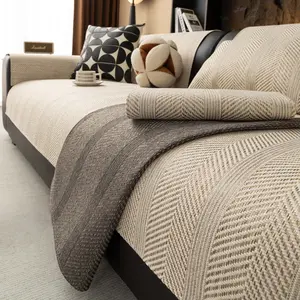 1Pc Textured Couch Cover Non-Slip, Herringbone Sofa Cover , Washable Sofa Pad, Pet Scratch-Resistant Furniture Slipcover, Universal Fit 2/3/4 Seat & L-Shape, Beige Minimalist Decor, Universal Sofa Protector