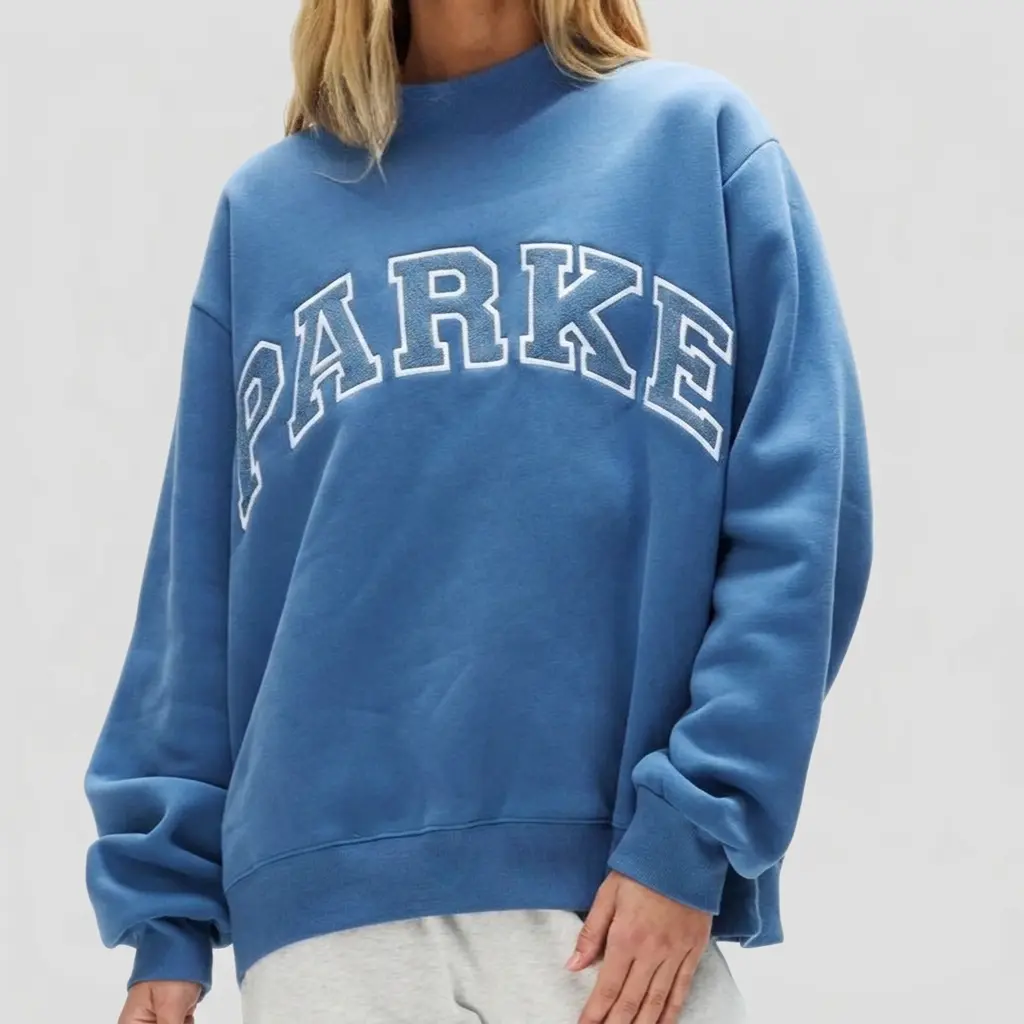 PARKE Women's English Letter Embroidered Loose Fit Sweatshirt - Minimalist Casual High Neck/Crew Neck Optional Premium Apparel for Outdoor, Daily Wear, Commute, Travel, Streetwear & Casual Occasion