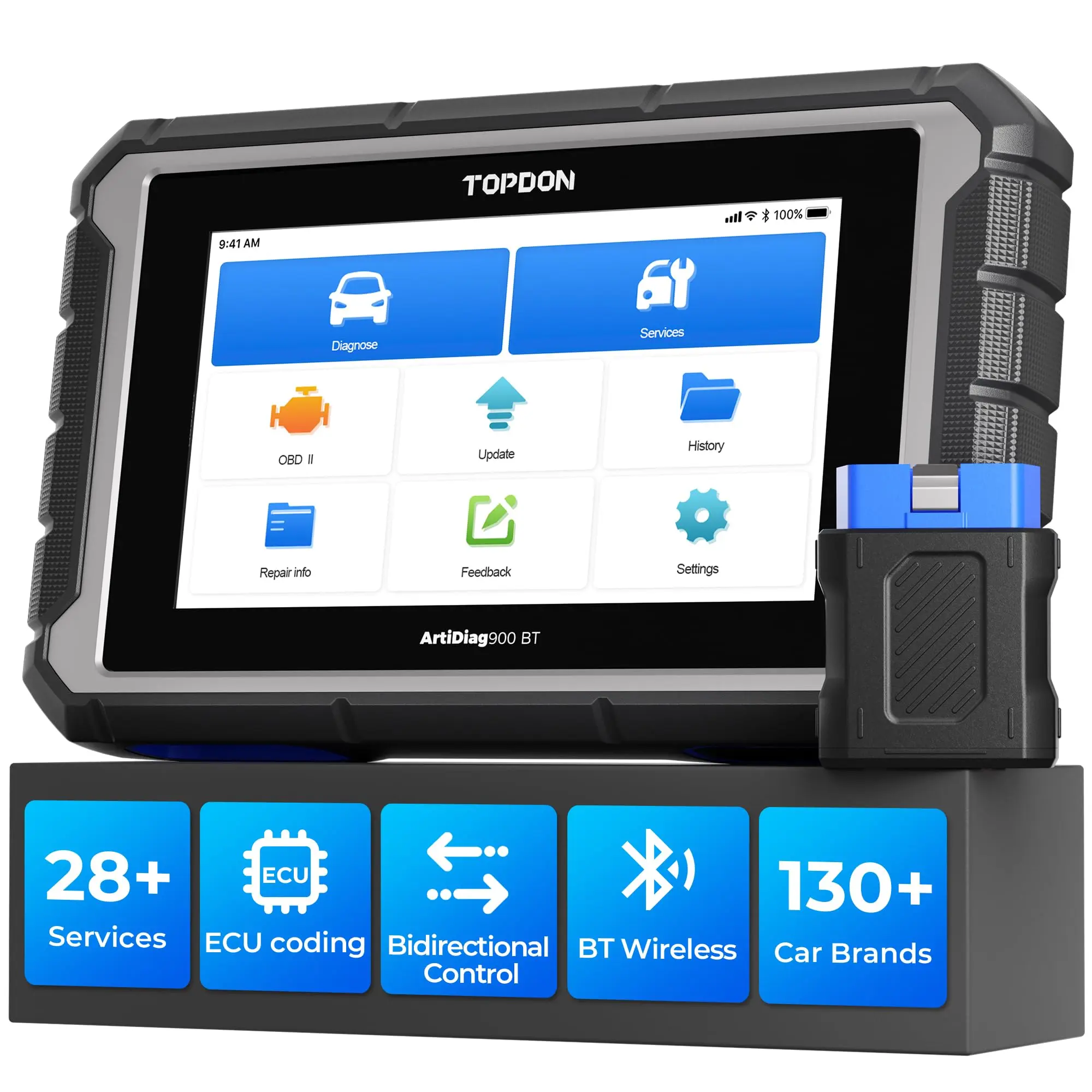 TOPDON AD900BT Bidirectional Scan Tool with ECU Coding,OBD2 Scanner Diagnostic Tool, 28+ Services, Automotive All Systems Diagnosis Scanner for Car with 2 Years Updates, Active Test, Summervibes