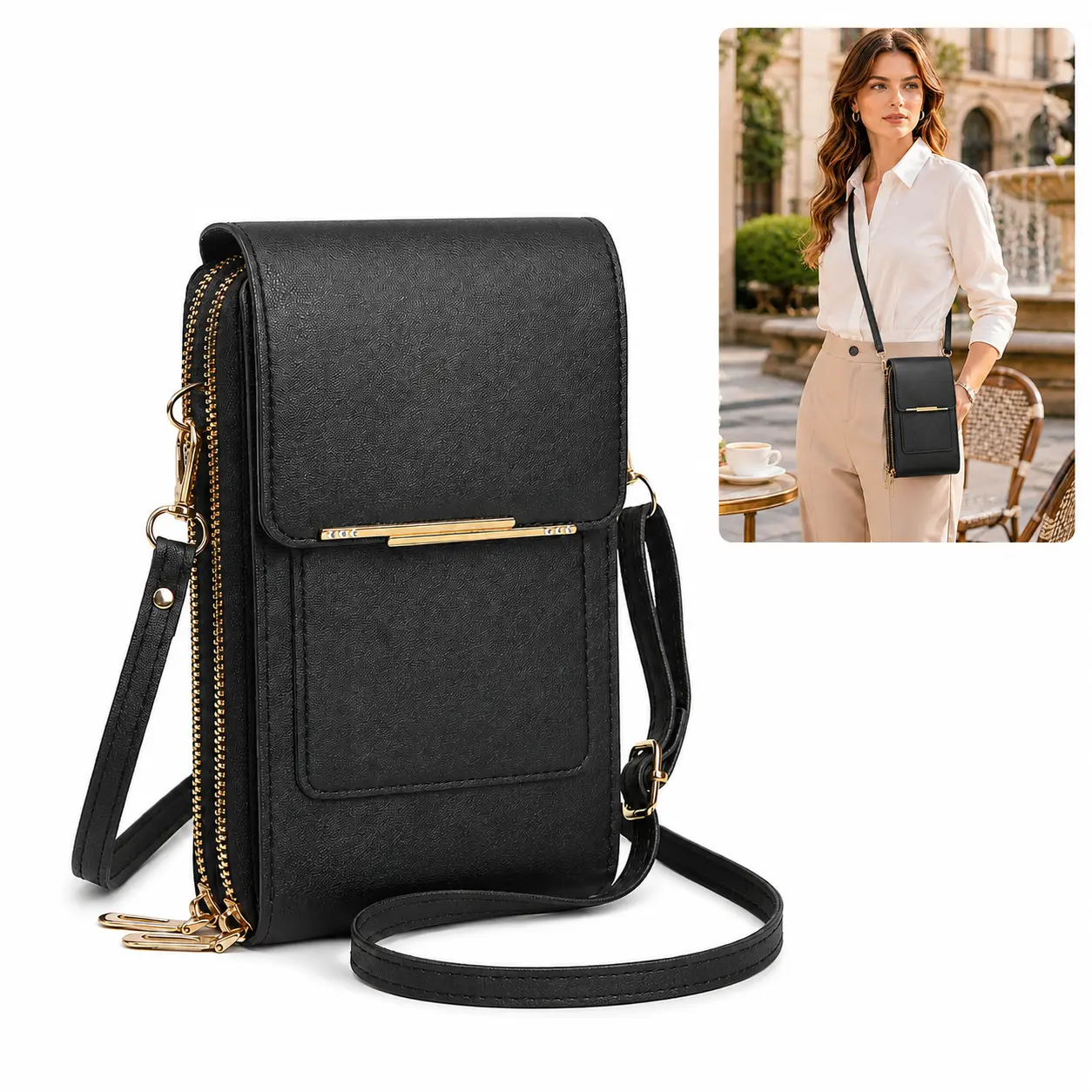 Touchscreen Phone Crossbody Bag, Anti-Theft Leather Bag, Women's Touch Screen Mobile Phone Messenger bag, Cell Phone Crossbody Bag for Women