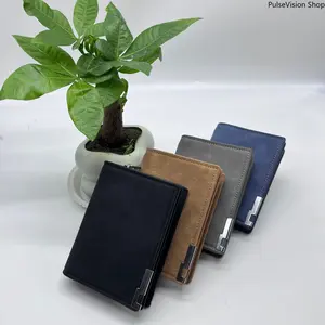 Men's PU Leather Minimalist Business Wallet, Slim Short Billfold with Zipper Wallet Design and Snap Closure, Multi-Color Options - PulseVision Shop