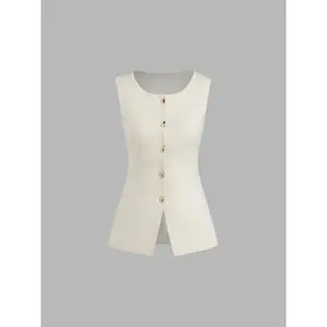 Cider [size 2-10] Knitted Boat Neck Solid Button Vest