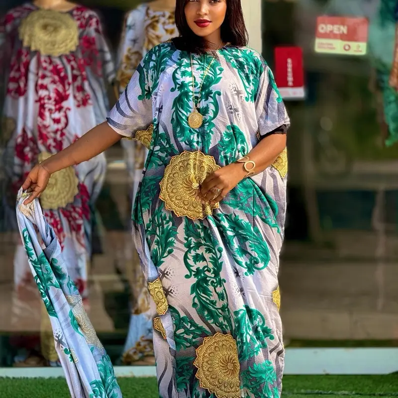 Women’s Premium Cotton Kaftan Dress – Floral Print – Free Size Summer Fitted Womenswear Green Red