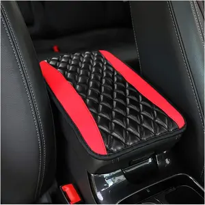 Car center console cushion pad, universal leather waterproof armrest seat box cover protector, comfortable car decor accessories fit for most cars, vehicles, SUVs (red)