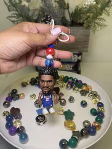 Big Basketball Player Keychain - Colorful Beads with Unique Designs, Includes Keyring Attachment