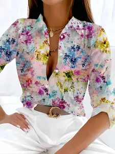 Women's Long Sleeve Shirt Top, Casual Floral Print Blouse, Fitted Elegant Office Wear, Comfortable Daily, Stylish Women's Clothing, Womenswear