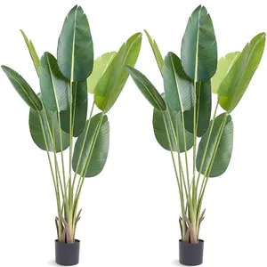 Faux Bird of Paradise Tree 60 Inch Tall, UV Resistant Lifelike Tropical Potted Plant with Dried Moss, Artificial Fake Plant for Home Office Garden Indoor Outdoor Decor, Ideal Gift for Housewarming Valentine’s Day Birthday（2Pcs）
